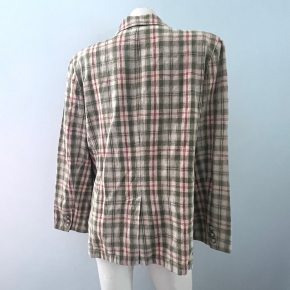 LL Bean Womens Blazer Plaid Linen Blend Career Size 16 Heritage Academia Vintage - Picture 2 of 11
